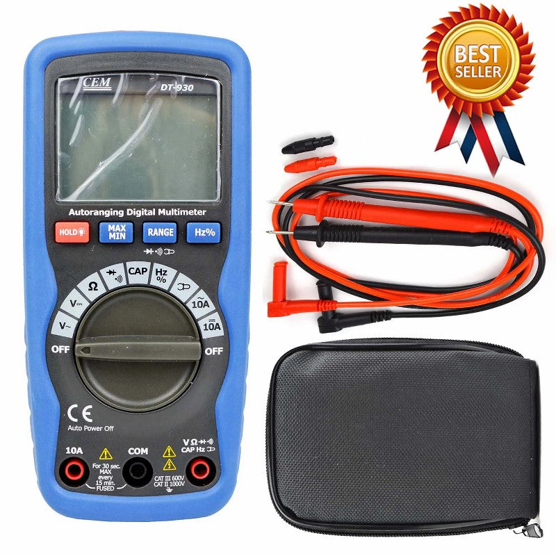 CEM DT-930 Digital Multimeter Compact Full Protection AC DC Resistance Capacitance Frequency Detection Safety Design 6000 Bit CEM DT-930 Digital Multimeter Compact Full Protection AC DC Resistance Capacitance Frequency Detection Safety Design 6000 Bit